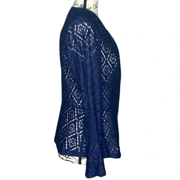Kim Gravel Womens Navy Blue Peplum Lace Jacket Size XXS - Picture 4 of 11